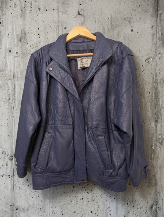 Old Mill Jackets & Blazers - The Old Mill Glen Laine by Bainton Periwinkle, Leather Jacket Bomber Style - M